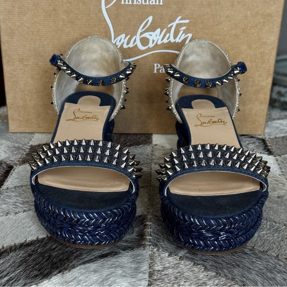 Christian Louboutin MADMONICA 60 Spiked Stud Platform Wedge Sandals Shoes - Picture 7 of 9